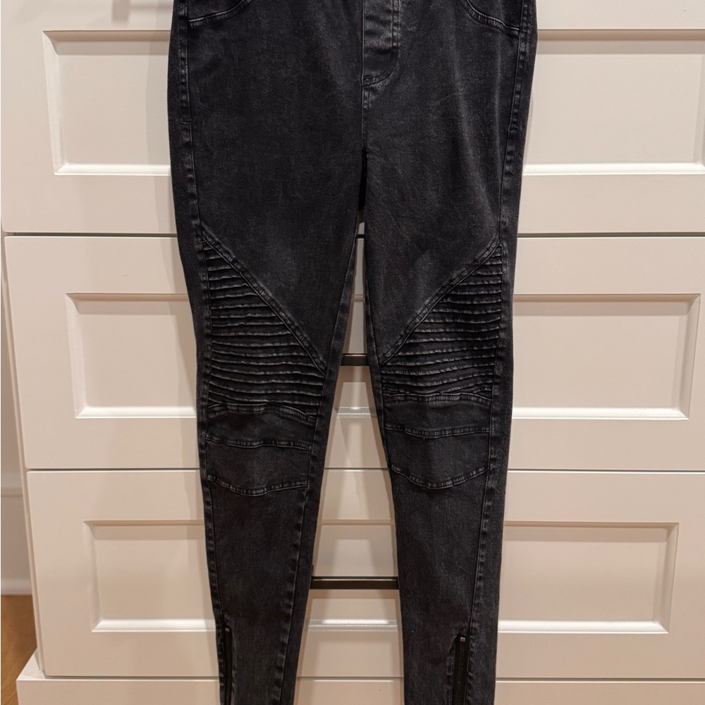Black Skinny Moto-Style Jeans with Ribbed Panels